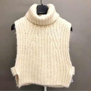 ZARA Wool Blend Minimalist Beige Cream High Turtle Neck Sweater Vest Jumper.